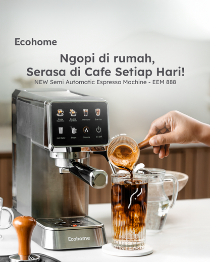 ECOHOME | Semi-automatic Espresso Machine | EEM888 | Mesin Kopi Espresso Desain Stylish Dengan Tekanan 20 Bar Untuk Pemakaian Rumah Layar Touchscreen