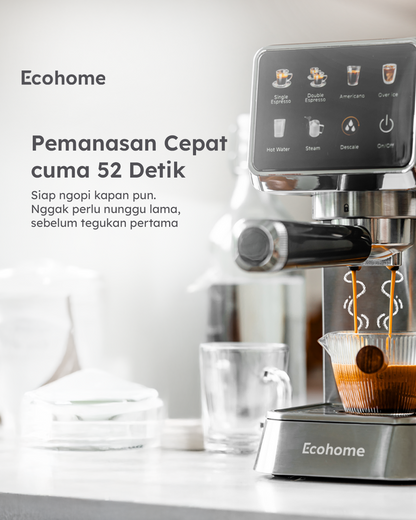 ECOHOME | Semi-automatic Espresso Machine | EEM888 | Mesin Kopi Espresso Desain Stylish Dengan Tekanan 20 Bar Untuk Pemakaian Rumah Layar Touchscreen