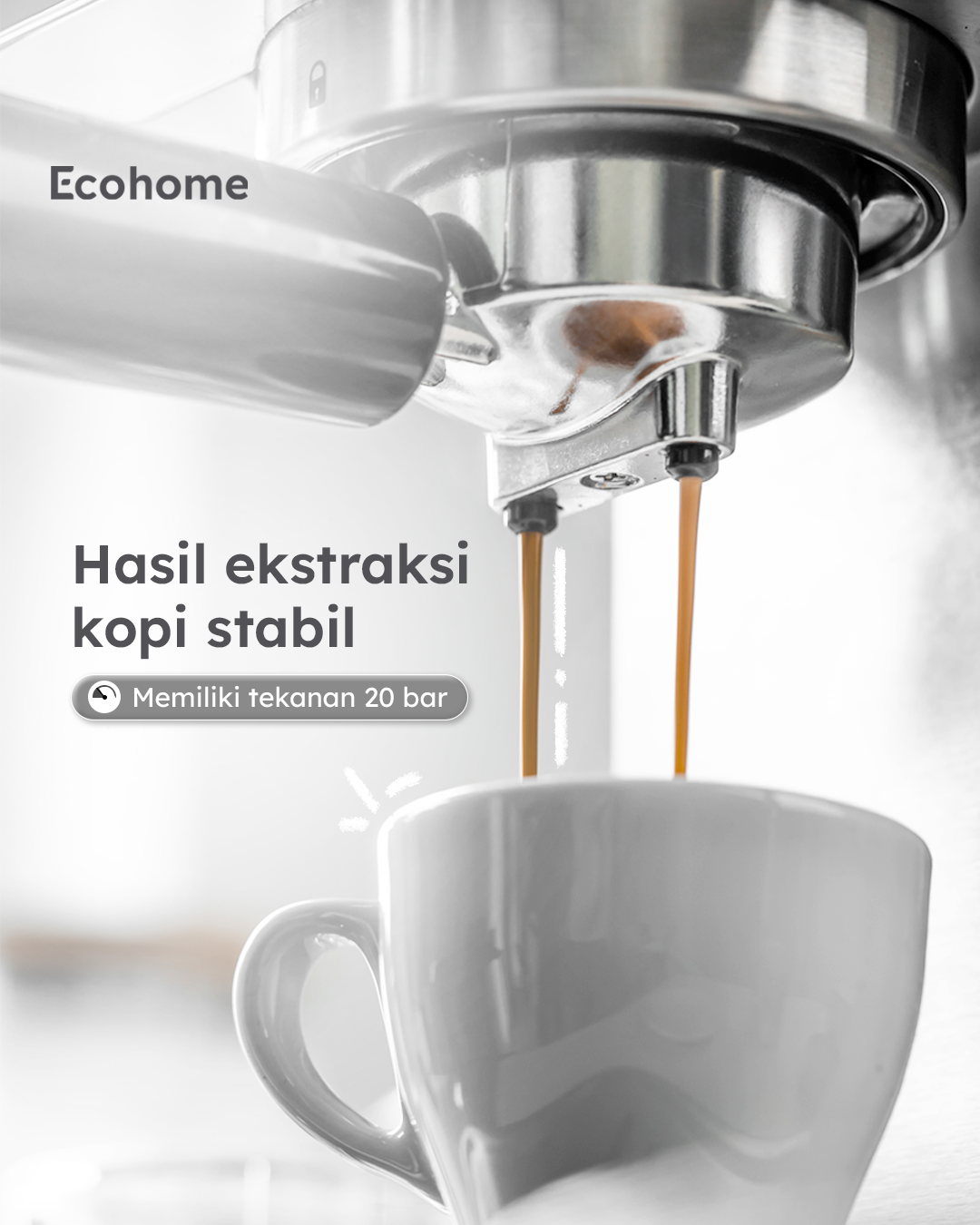 Ecohome Semi-automatic Espresso Machine EEM888 Mesin Kopi Espresso desain stylish dengan Tekanan 20 Bar untuk Pemakaian Rumah Layar Touchscreen