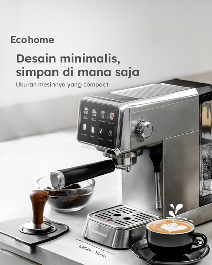ECOHOME | Semi-automatic Espresso Machine | EEM888 | Mesin Kopi Espresso Desain Stylish Dengan Tekanan 20 Bar Untuk Pemakaian Rumah Layar Touchscreen