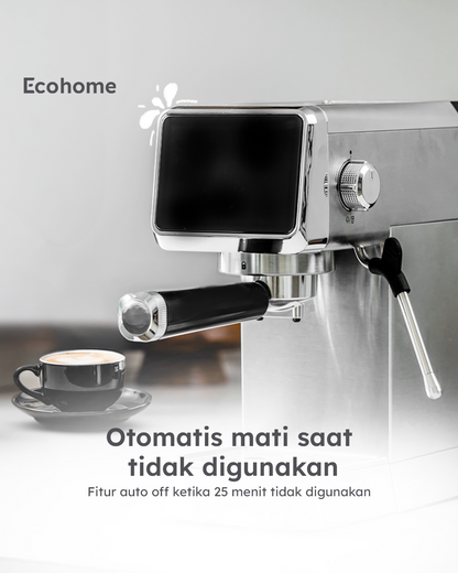 ECOHOME | Semi-automatic Espresso Machine | EEM888 | Mesin Kopi Espresso Desain Stylish Dengan Tekanan 20 Bar Untuk Pemakaian Rumah Layar Touchscreen