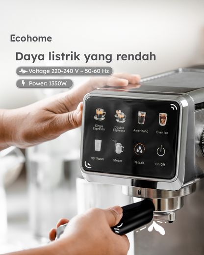 ECOHOME | Semi-automatic Espresso Machine | EEM888 | Mesin Kopi Espresso Desain Stylish Dengan Tekanan 20 Bar Untuk Pemakaian Rumah Layar Touchscreen