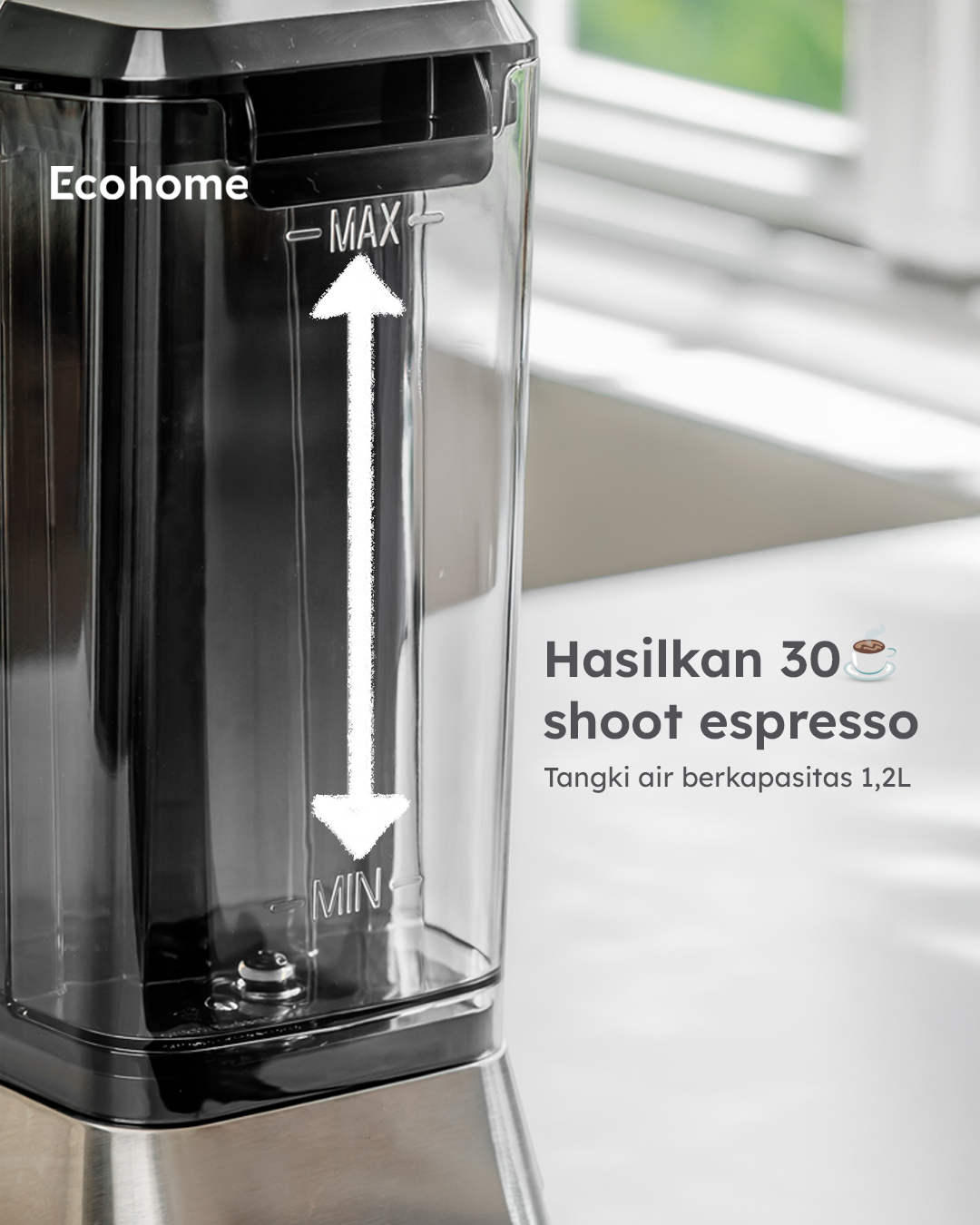 Ecohome Semi-automatic Espresso Machine EEM888 Mesin Kopi Espresso desain stylish dengan Tekanan 20 Bar untuk Pemakaian Rumah Layar Touchscreen