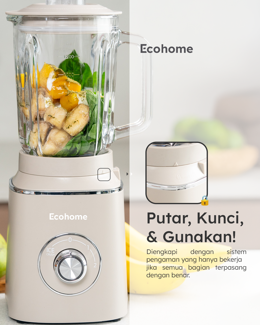 Ecohome Table Blender ETB333 Blender Multifungsi Low Watt dan BPA Free