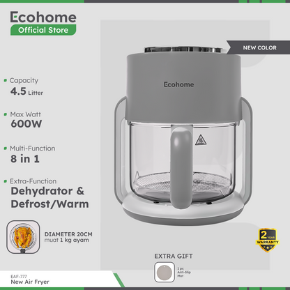 ECOHOME Air Fryer & Dehydrator 8 in 1 Function EAF777 4.5L Capacity with Panoramic Glass 360° View