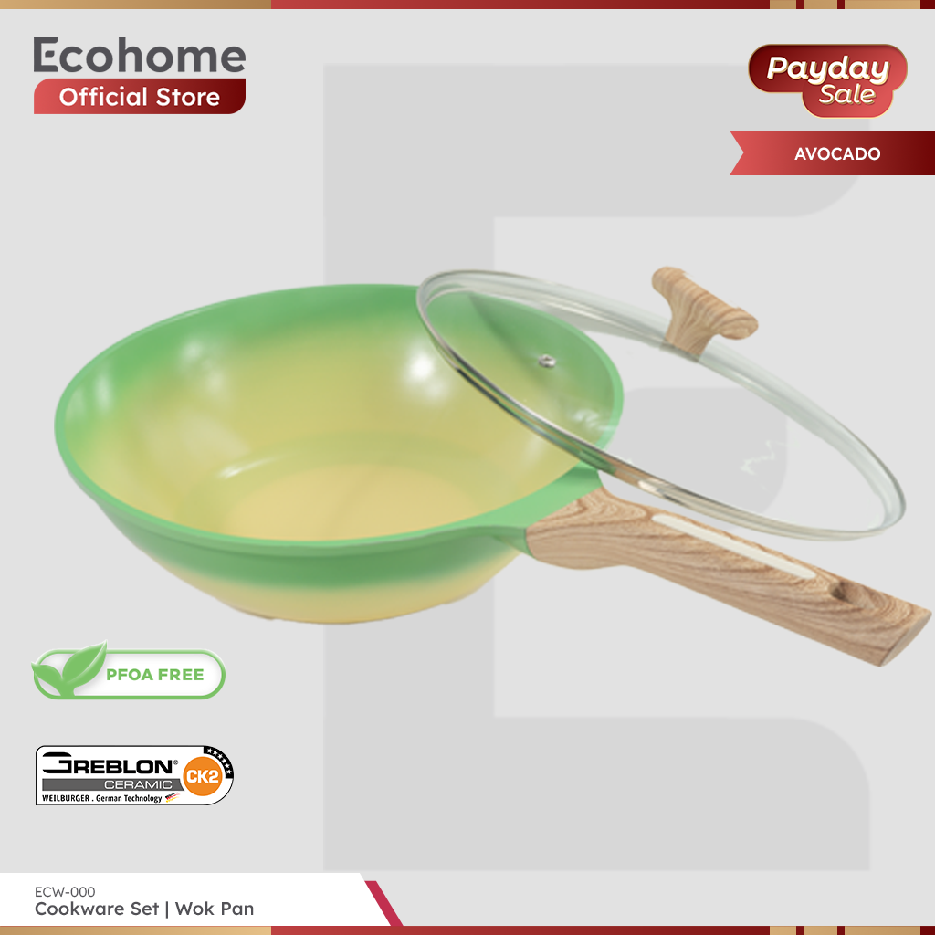 Ecohome Cookware | Wok Pan 30 cm | Ceramic Coating | Anti Lengket