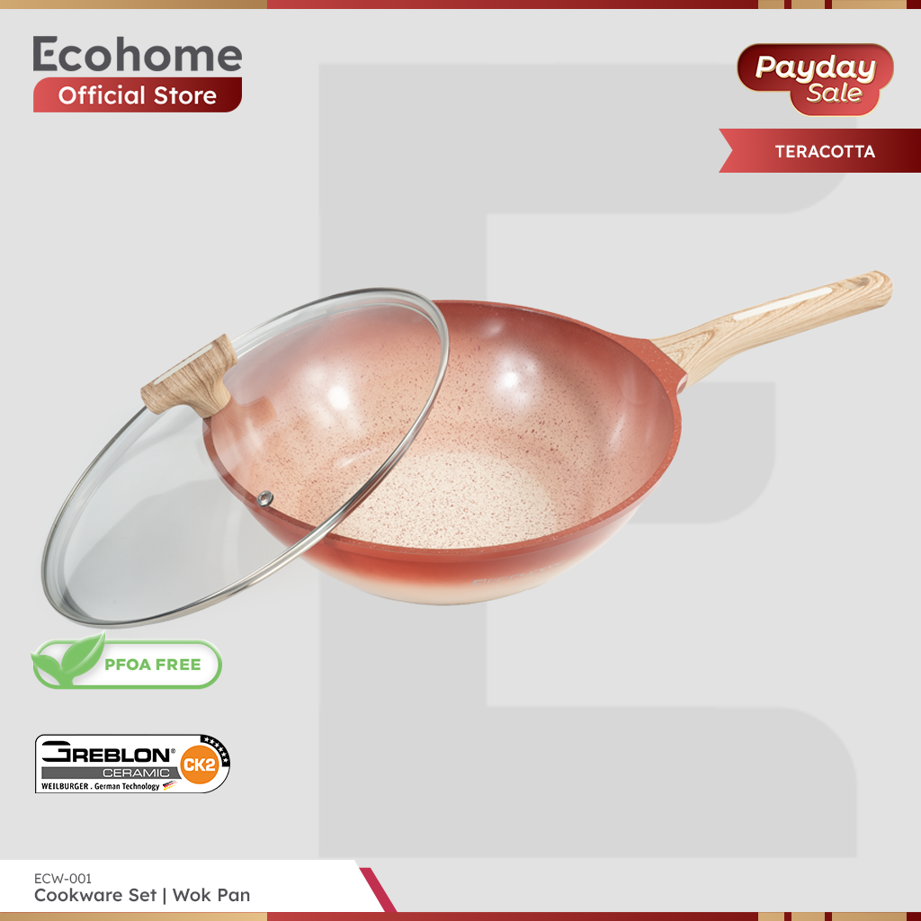 Ecohome Cookware | Wok Pan 30 cm | Ceramic Coating | Anti Lengket