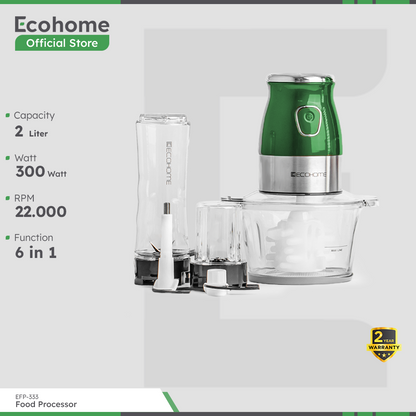 ECOHOME | 6 in 1 Food Processor | EFP-333 | Chopper, Blender, Smoothies