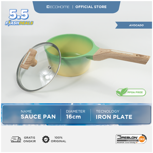 Ecohome Cookware | Sauce Pan 16 cm | Ceramic Coating | Anti Lengket