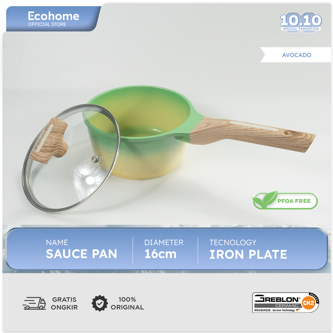 Ecohome Cookware | Sauce Pan 16 cm | Ceramic Coating | Anti Lengket