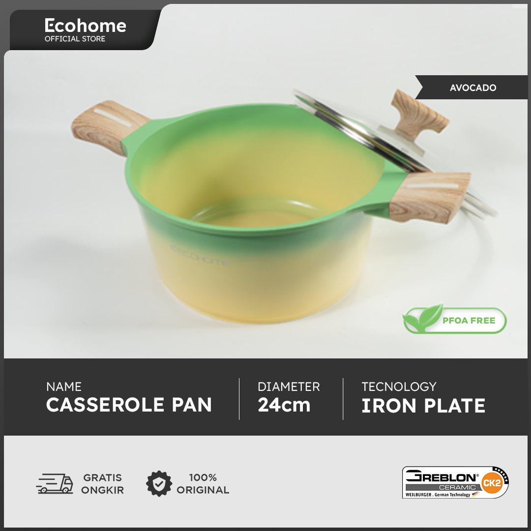 Ecohome Cookware | Casserole Pan 24 cm | Ceramic Coating Anti Lengket