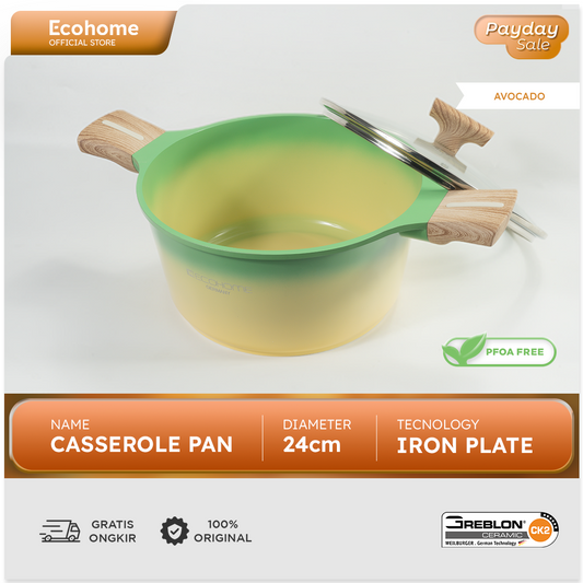 Ecohome Cookware | Casserole Pan 24 cm | Ceramic Coating Anti Lengket