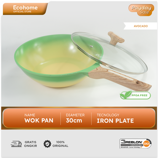 Ecohome Cookware | Wok Pan 30 cm | Ceramic Coating | Anti Lengket