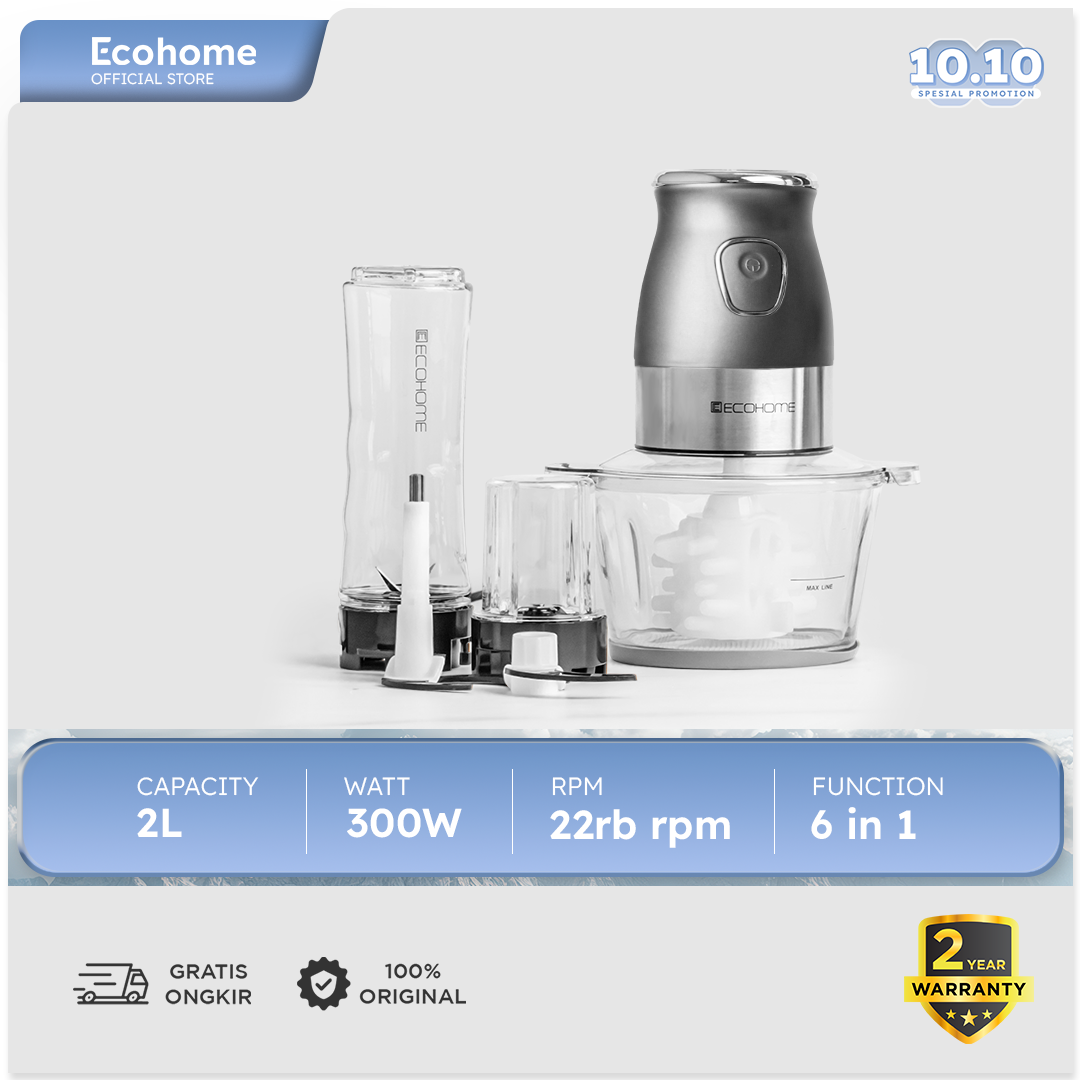 ECOHOME | 6 in 1 Food Processor | EFP-333 | Chopper, Blender, Smoothies