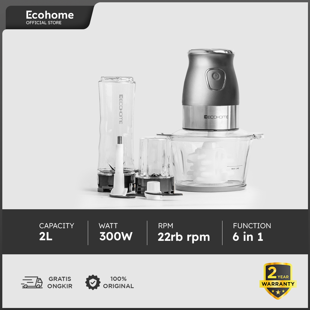 ECOHOME | 6 in 1 Food Processor | EFP-333 | Chopper, Blender, Smoothies