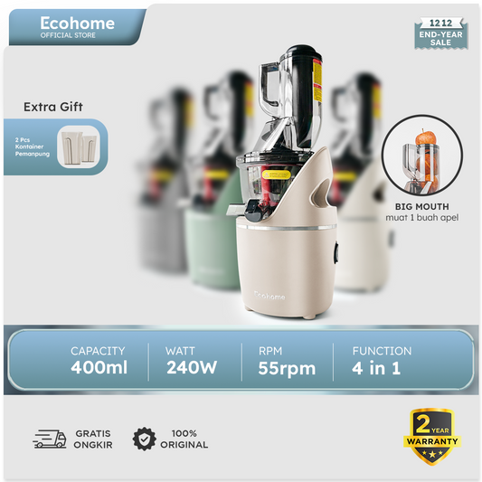 ECOHOME | Slow Juicer Big Mouth | ESJ-999BM | Muat 1 Buah Apel