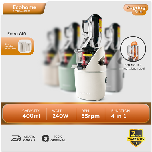 ECOHOME | Slow Juicer Big Mouth | ESJ-999BM | Muat 1 Buah Apel