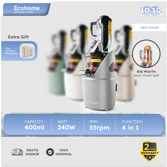 ECOHOME | Slow Juicer Big Mouth | ESJ-999BM | Muat 1 Buah Apel