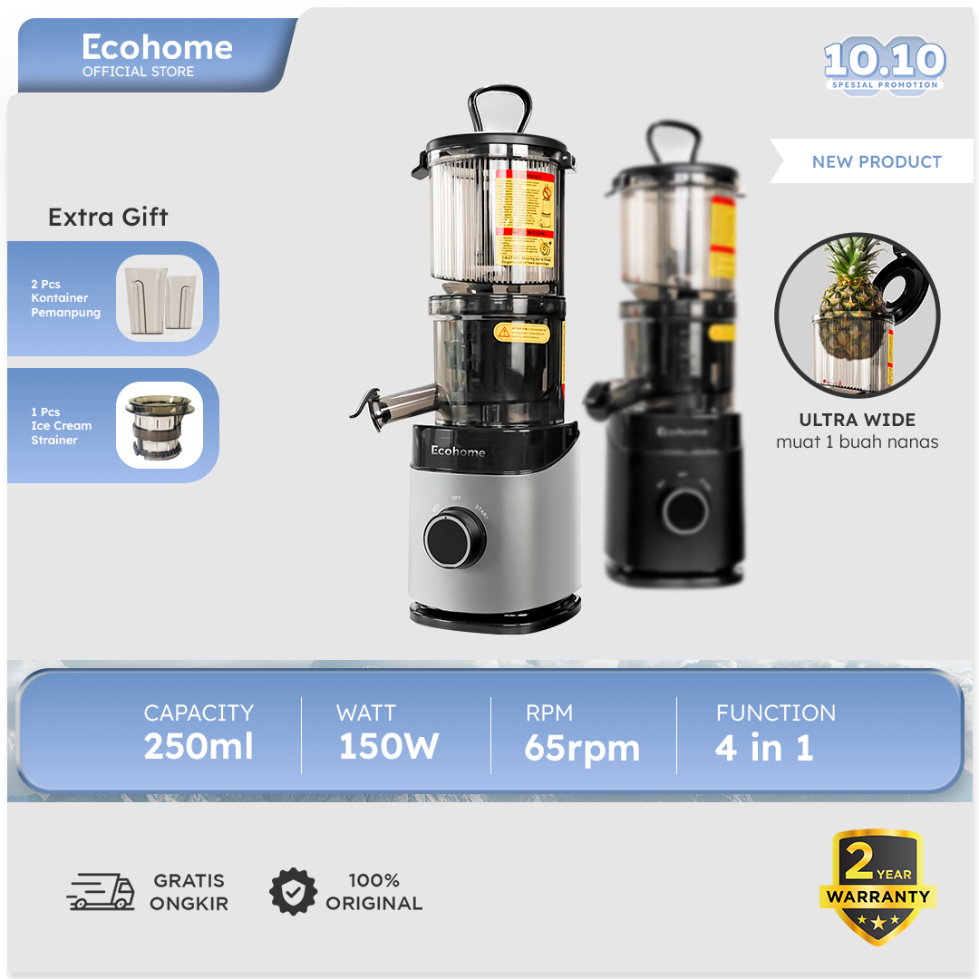 ECOHOME Slow Juicer Simplicity Grid ESJ999SG Pengekstrak Buah Muat 1 Nanas